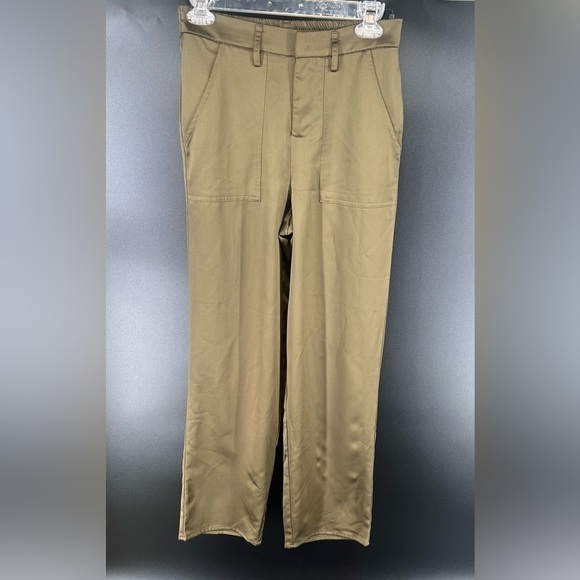 Joie olive green satin wide leg high rise pants silky size S Small with pockets - Picture 1 of 8